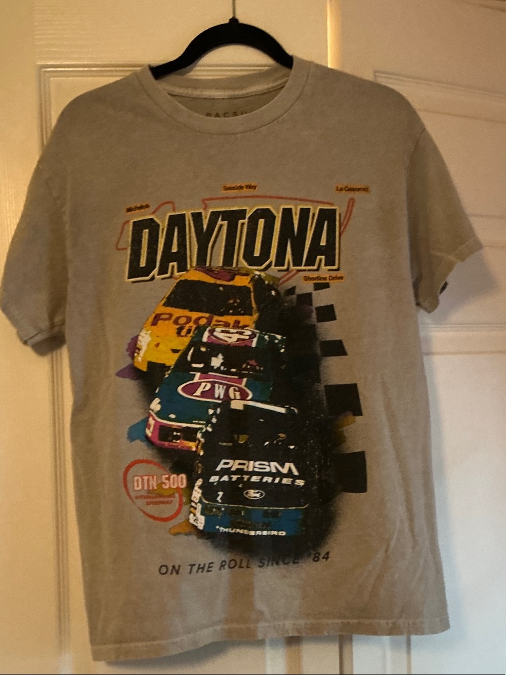 PacSun Gray Daytona Racing Tee with Multicolor Car Graphic